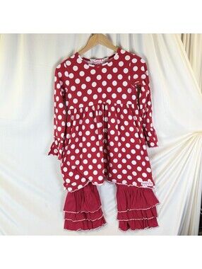 Ruffle Girl Size Red & White Polka Dot Ruffled Legs Pant Set Sz 12-14